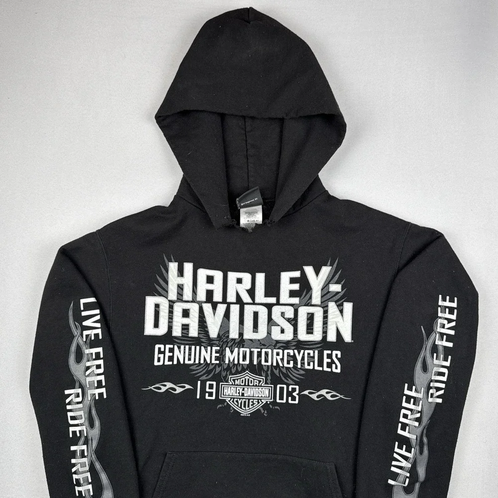 Harley Davidson Flames Hoodie Small Black Live Free Ride Free Onalaska WI